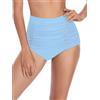 Ocean Blues Slip da donna a vita alta bikini con controllo della pancia costumi da bagno increspati da spiaggia, Blu mare, S