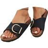 Generisch Pantofole da donna con suola in sughero, comode ciabatte con letto in pelle, aperte da donna, Nero , 37 EU