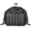 Ro Rox Borsa a conchiglia con nappa borchie, tracolla a catena, frange - Borsa nera gotica