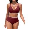 Vijamiy Costume Donna Due Pezzi Vita Alta Costumi da Bagno Push Up Sexy Bikini Mare Imbottito Reggiseno con Pizzo Bianco(Rosso Vino,M)