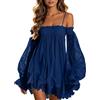 Generisch Mini abito da donna in pizzo, spalle scoperte, con spalline sottili, maniche a sbuffo, volant, corsetto, abito per feste, estate, spiaggia, leggero, arioso, versatile, abito per il tempo