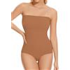 ONEW Body modellante a fascia senza spalline da donna con spalline rimovibili per il controllo della pancia, modellante per tutto il corpo, Caff, XL