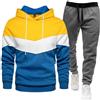 Generic Set da uomo con cappuccio a blocchi di colore, 2 pezzi, felpa sportiva con cappuccio e coulisse in vita, tuta leggera in pile con giallo, bianco e blu, colori assortiti