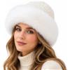 Brillabenny Colbacco Cappello Donna Vera Pelliccia con PON PON, Berretto Invernale Elegante cosacco Russo Lana Cashmere (Bianco 1)