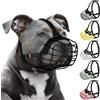 BUDKAS Pitbull, museruola traspirante in metallo, cestino per cani di grossa taglia, Amstaff Staffordshire Terrier, maschera con filo di sicurezza, regolabile e resistente, cinghie in pelle per mordere,
