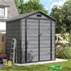 UDPATIO Casetta da Giardino in Resina, 183x137x210 cm, 3.9 m³ Capanno Attrezzi con Doppia Porta a Battente e Serratura, Armadio da Esterno Impermeabile per Tagliaerba e Giardinaggio, Grigio Scuro