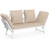 IDMarket - Divano da Giardino, Panca trasformabile NOLA 2/3 posti con braccioli reclinabili in Metallo Bianco e Cuscini Beige