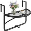 Outsunny Tavolino da Appendere Tavolino Semicircolare alla Ringhiera del Balcone Regolabile in Altezza Ferro 60 x 45 x 50 cm Nero