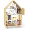 COSTWAY Scaffale per Bambini a Forma di Casa, Libreria Multiusa con 2 Ante, Sistema Anti-ribaltamento e Gambe in Legno per Sala Giochi Asilo Camera da Letto, 60 x 30 x 103 cm