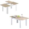 Dmora Tavolo Allungabile Midland, Tavolo da pranzo 6/8 Posti con prolunga centrale, In legno bianco e rovere, Per cucina e soggiorno, 140/190h78 cm