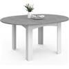 IDMarket - Tavolo da pranzo allungabile, rotondo, Dona, per 4-8 persone, bianco, piano in effetto cemento, 110-150 cm