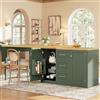 HOXINBLY Isola cucina multifunzionale con piano tavolo allungabile, bancone trasformabile, ripiani regolabili a 360°, ripiano snack, chiusura magnetica e ampio cassetto. colore verde.