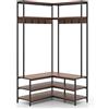 GIANTEX Appendiabiti da Terra a Forma di L, Mobile Ingresso con Scarpiera con Panchina, Ripiano e Gancio, Design Industriale per Angolo, 90 x 90 x 178 cm (Noce)