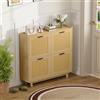 Hoscullo Scarpiera pieghevole con vano portaoggetti, scarpiera sottile con 3 ante, armadio da corridoio con ante, effetto rattan, scarpiera moderna per ingresso (colore legno naturale)
