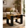 Xinyvee Tavolino Basso Piccolo con Ripiano, Rovere e Nero, 60 x 48 cm | Doppio livello salvaspazio con ripiano aperto e supporti a U, ideale per salotto, ufficio e sala d'attesa