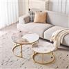 BenyLed Set di 2 Tavolini da Salotto Rotondi; Tavolino da Caffè con Piano in Ceramica Stone; Tavolini Sovrapponibili per Soggiorno,Camera da Letto,Balcone,Ufficio (Pandora/Oro) 80*80*45+60*60*35cm