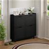 Hoscullo Scarpiera pieghevole con vano portaoggetti, scarpiera sottile con 3 ante, armadio da corridoio con ante, effetto rattan, scarpiera moderna per ingresso (nero)