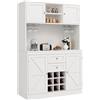 Senmate Mobile Cucina con 4 Ante + 2 Cassetti, Credenza Alta con Ripiani Regolabili e Cantinetta Vino, Sideboard Multifunzione per Cucina/Soggiorno, Anti-Ribaltamento, Struttura MDF (Bianco)
