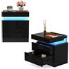 Lvhcmfohm Set di 2 Comodini Camera da Letto con LED, Comodino Cameretta Moderno con 2 Cassetti e Portaoggetti con patta superiore (Nero, 45x35x52cm)