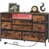 WOLTU Cassettiera con 8 Cassetti in Tessuto, Mobile per Soggiorno | Camera da Letto, Corridoio, con Luce LED, Prese Type-C+USB-A & AC, Struttura in Metallo, Marrone e Nero Vintage, 120x36x75 cm