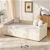 EZSSW Divano Letto Multifunzionale, 2 Persone - Divano Letto 2 Adulti con Tasche Portaoggetti, Tessuto in Velluto Regolabile 90/180x200 cm - Moderno Divano Cum Bed per Piccoli Spazi (Crema)