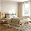 Zepneiy Letto 180 x 200 con USB e 360 gradi integrati su entrambi i lati, letto matrimoniale con 2 comodini, telaio letto in rovere chiaro(senza materasso)
