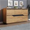 DACHETOU Cassettiera da soggiorno 70 x 140 cm, credenze con 3 ante, con divisori regolabili, ampi armadietti senza maniglie, colore legno + nero