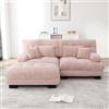 Muskel Divano angolare in ciniglia a 2 posti con ottomano, con braccioli larghi, 2 cuscini lombari e 2 cuscini decorativi, comodo divano imbottito per soggiorno, rosa