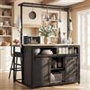 LinoraFurn Mobile da cucina con piano di lavoro e collegamento elettrico, altezza 183 cm, con mensola sospesa, effetto legno/nero, per cucina e sala da pranzo (nero)