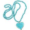 RGYBAO Collana da donna con ciondolo a forma di cuore turchese in stile etnico, stile vintage, catena lunga regolabile, Length: 86-88cm, Heart: 4cm, Bead: 8mm, Non pietra preziosa