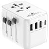 Offgridtec Reiseadapter Universal Weltweit 3x USB-A und 1x USB-C Weiss | Presa CA universale, 10 A/2500 W, 160+ paesi, spina EU/UK/US/AUS, alloggiamento ignifugo, sicurezza per bambini, 2 fusibili