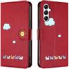 Rnrieyta Miagon per Samsung Galaxy A26 5G Cover,Custodia Cartone Nuvola Gatto Carino Portafoglio a Libro in PU Pelle Flip Cover con Porta Carte Chiusura Magnetica Case,Rosso
