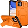 xinyunew custodia per iPhone 11 con ring stand magnetico, cover militare antiurto con protezione fotocamera scorrevole compatible with MagSafe ricarica wireless Arancione