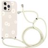 Coalbooliy Custodia con Cordino per iPhone 13 Pro 6,1 Cover del Modello Fiore Bianco con Laccio Collana Morbido TPU Bumper Silicone Antiurto Protettivo Case Regolabile Cellulare Girocollo, 05