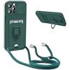 YFSYLL Cover Compatibile con iPhone 13 Pro Max con Cordino,Custodia con Cordino Silicone Cover,Protezione Fotocamera,360°Anello Supporto,Porta Carte,Verde Scuro