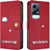 Rnrieyta Miagon per Xiaomi Redmi Note 12 PRO 5G Cover,Custodia Cartone Nuvola Gatto Carino Portafoglio a Libro in PU Pelle Flip Cover con Porta Carte Chiusura Magnetica Case,Rosso