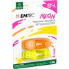 EMTEC C410 Neon - Chiavetta USB 2.0 da 64 GB, con tappo, confezione da 2, colore: Trasparente