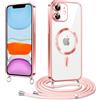 Micnkifo Elettrolitico TPU Magnetica Cover con Cordino per iPhone 11, Compatibile con Magsafe Ricarica Wireless, Antiurto AntiGraffio con Collana Regolabile per iPhone 11, Rosa