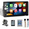 VIGORTHRIVE 1 Din CarPlay Android Auto Autoradio con 8 LED Telecamera per retromarcia, Touchscreen HD da 7 Autoradio Supporto Bluetooth/Mirror Link/FM/EQ/USB/AUX Controllo del volante