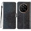 Rnrieyta Miagon Paillettes Custodia per Honor Magic 7 Lite,Glitter Flip PU Custodia Portafoglio con Chiusura Magnetica Supporto e Slot per Schede Case Cover,Nero