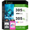Cebhink Cartucce per stampante 305XL compatibili con HP 305, nero e a colori