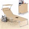 BAKAJI Lettino Pieghevole da Spiaggia Esterno Piscina Ecru Sdraio da Mare con Parasole