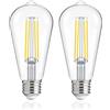 FLSNT Sensore di luce per esterni al crepuscolo fino all'alba, sostituisce 60 W, 7 W ST64 E27 LED vintage, accensione e spegnimento automatico, 5000 K, luce diurna 806 lm, lampadine di sicurezza per