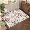 WQMMD Tappeto lavabile, 60 x 90 cm, motivo floreale, beige e verde, tappeto antiscivolo a pelo corto, design con fiori rosa, piccolo tappeto beige per interni per porta d'ingresso, corridoio, camera
