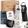 TUZELIYA Regali di nozze per sposi, 6 pezzi, regalo per sposa e sposo, tazze, grembiule e asciugamano, regalo di fidanzamento, coppia, regalo di anniversario, matrimonio, fidanzamento