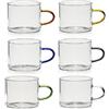 COSE DA CASA Set 6 Tazzine in Vetro Borosilicato per Caffè Ginseng orzo 9 Cl Manico colorati Bicchierini trasparenti tazze Moderne Box Scatola Regalo per Casa Bar e Ristorante eleganti