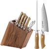 HEZHEN Set di Coltelli da Cucina con Blocco, Set di Coltelli da Chef | Manico in Micarta di Lino,Comprende 5 Coltelli,Forbici da Cucina in Acciaio Inox，Portacoltelli e Acciarini,Scatola Regalo