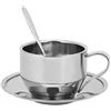 BuyWeek Set di Tazzine da Caffè, Tazze da Caffè Espresso Antiscottatura Resistenti in Acciaio Inossidabile con Piattino a Cucchiaio Kit di Stoviglie per la Casa