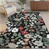WQMMD Tappeto floreale nero, 80 x 150 cm, lavabile in lavatrice, antiscivolo, a pelo basso, per ingresso, cucina, bagno e camera da letto, motivo bohémien vintage per la casa