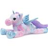 MorisMos XXL Unicorno Peluche Gigante, 110cm Tie-dye Viola Unicorno Grande con Le Ali, Morbido di Peluche Regalo per Bambini Fidanzata Compleanno Natale